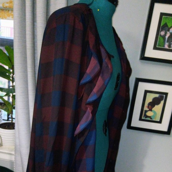 Ann Taylor Checkered Plaid Ruffled Blouse Sz L - Picture 10 of 12